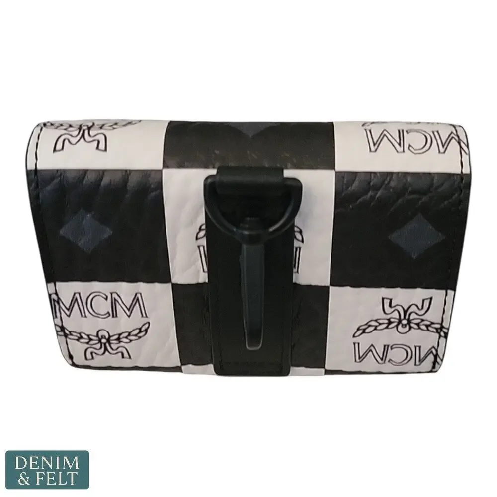 MCM Pet Litter Bag Holder Checkerboard Visetos Black White Cognac Logo - NEW/NIB